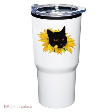 Black Sunflower Cat Cute Tumbler