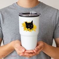 Black Sunflower Cat Cute Tumbler thumb 2
