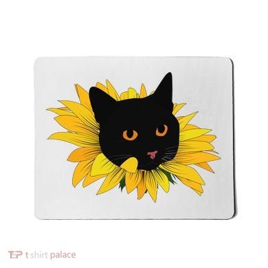 Black Sunflower Cat Cute Mousepad