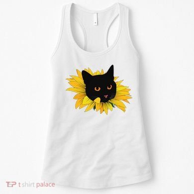 Black Sunflower Cat Cute Women's Tank Top
