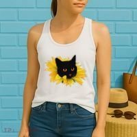 Black Sunflower Cat Cute Women's Tank Top thumb 2