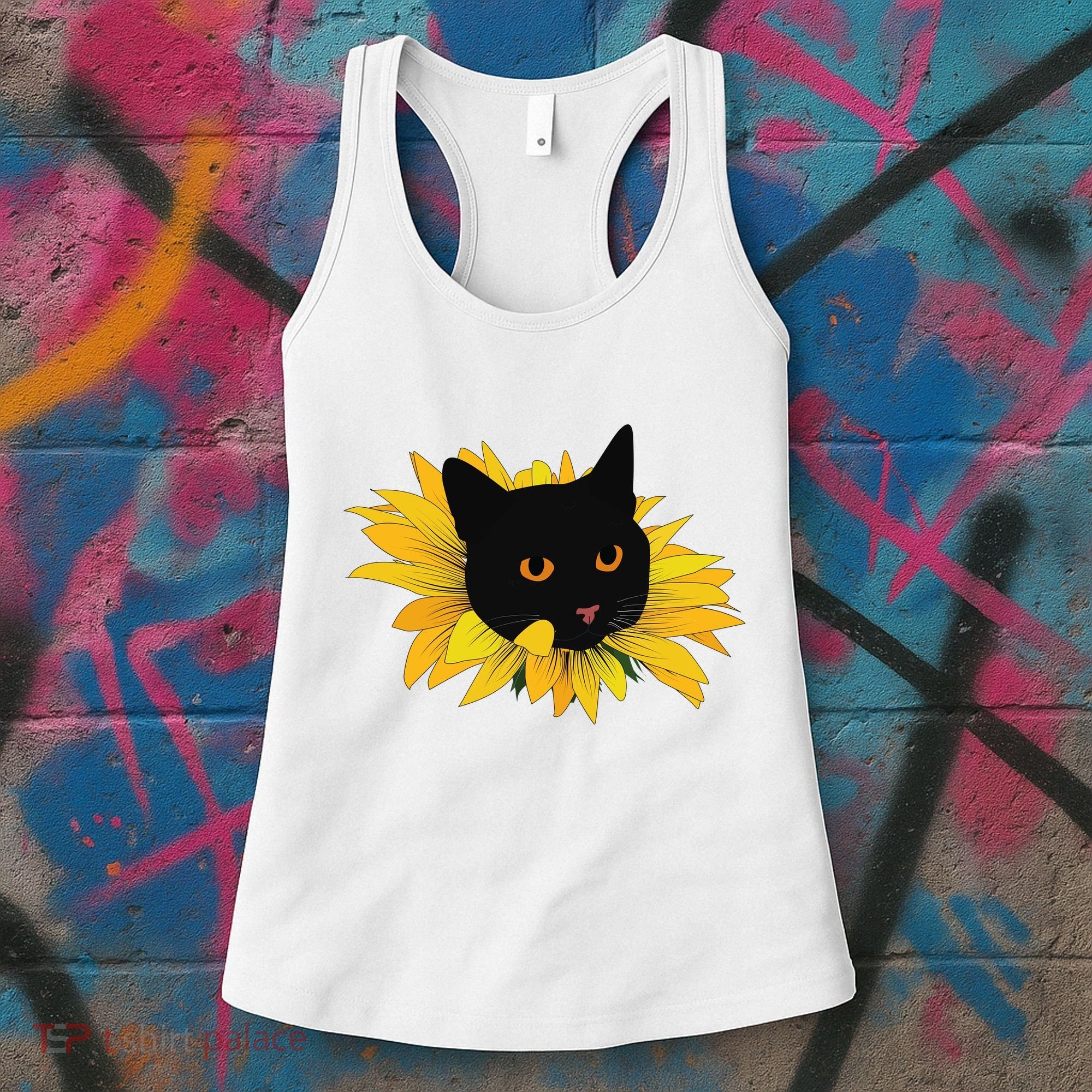 Black Sunflower Cat Cute Women's Tank Top