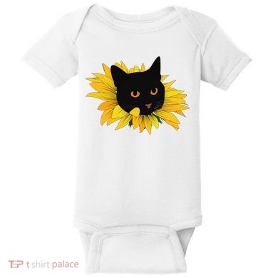 Black Sunflower Cat Cute Baby Bodysuit