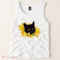 Black Sunflower Cat Cute Tank Top thumb 2