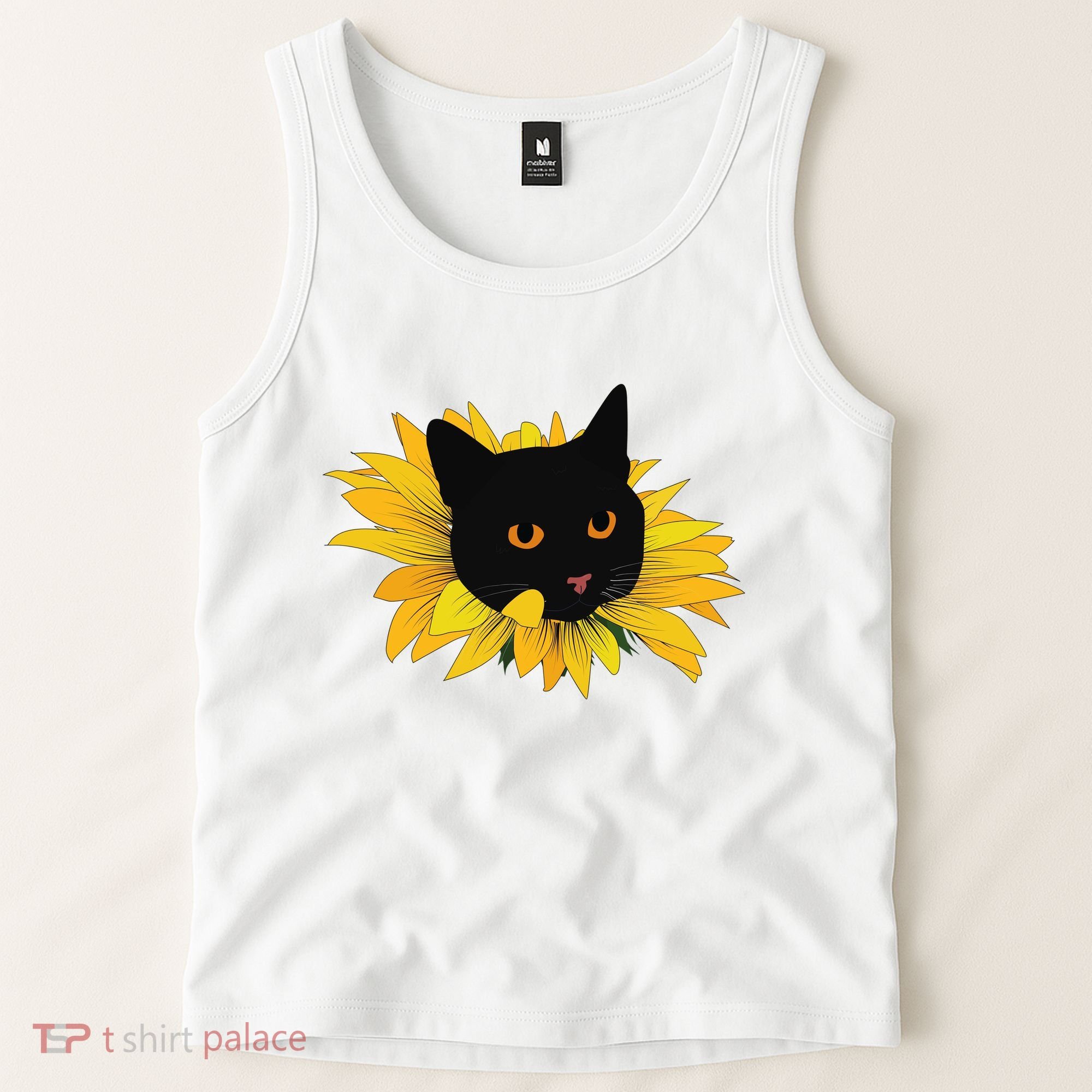 Black Sunflower Cat Cute Tank Top