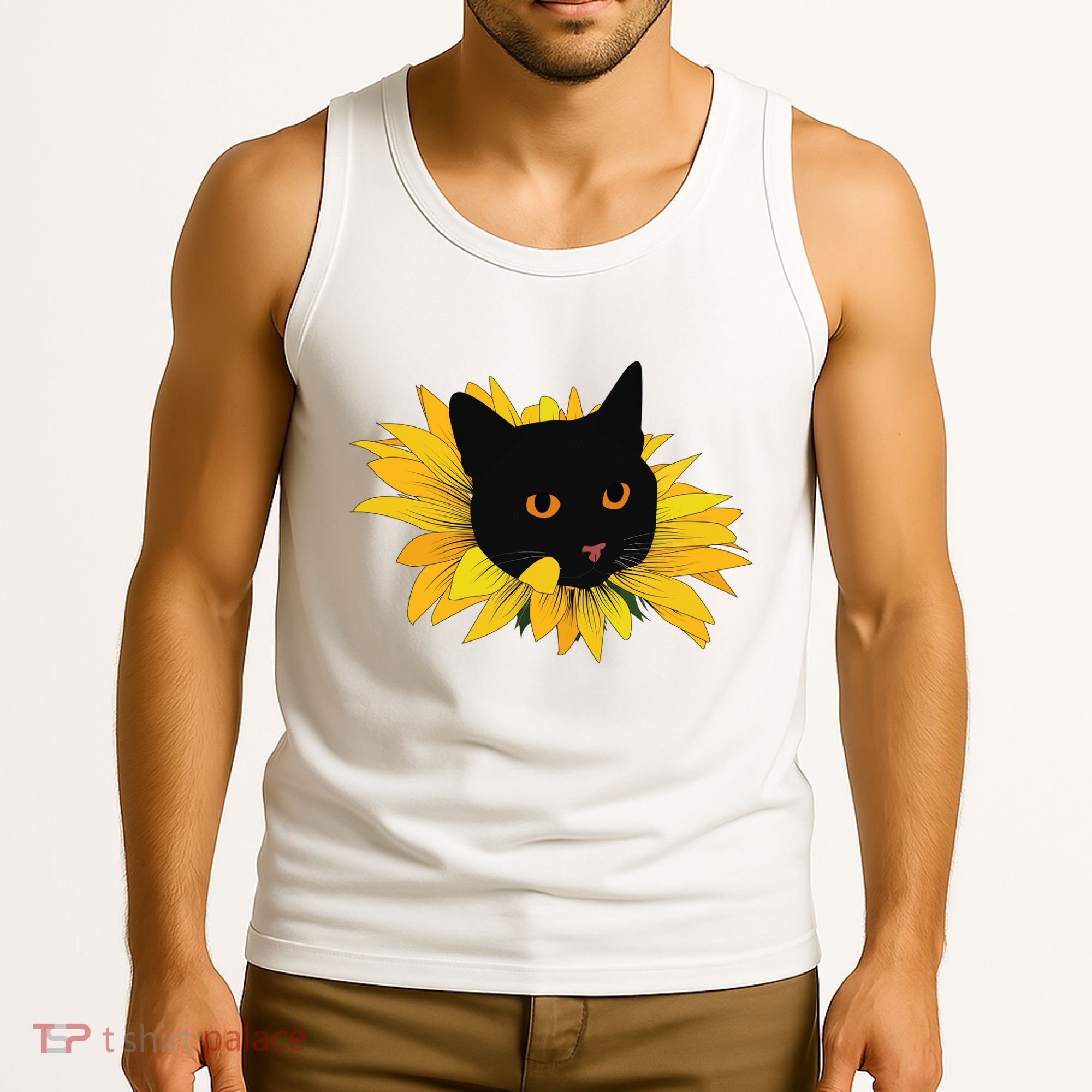 Black Sunflower Cat Cute Tank Top