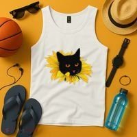 Black Sunflower Cat Cute Tank Top thumb 4