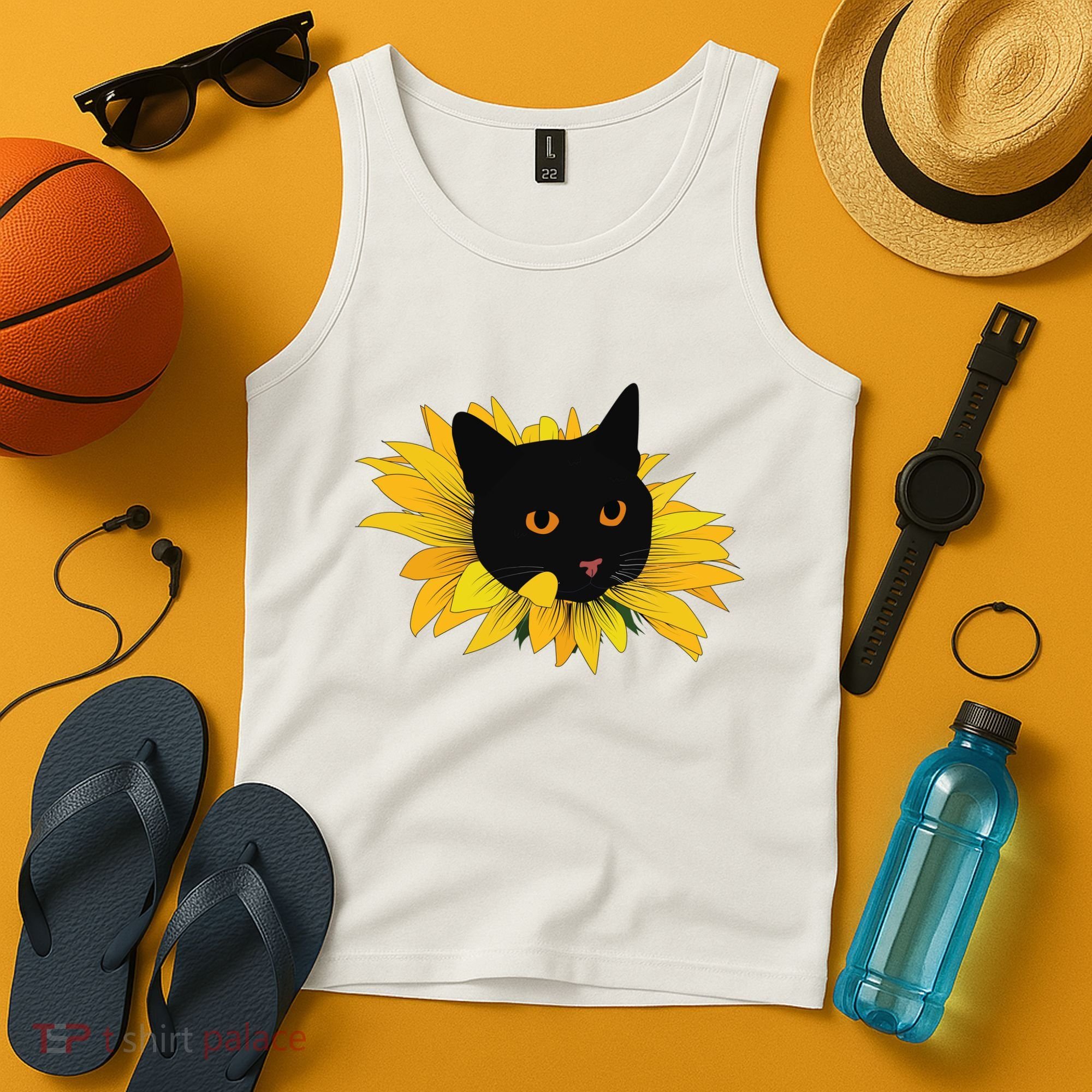 Black Sunflower Cat Cute Tank Top