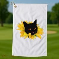 Black Sunflower Cat Cute Golf Towel thumb 1