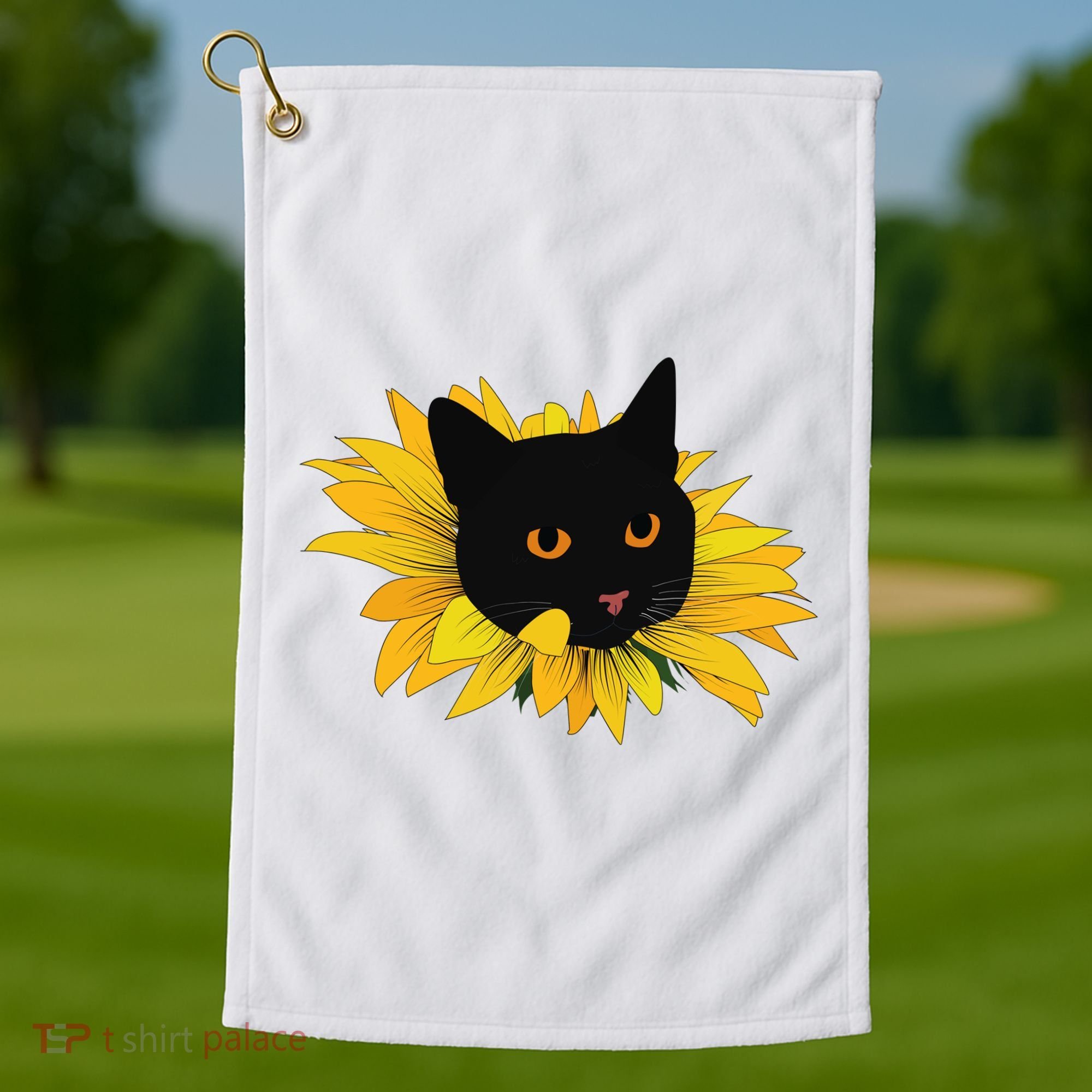 Black Sunflower Cat Cute Golf Towel