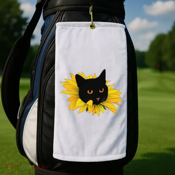 Black Sunflower Cat Cute Golf Towel