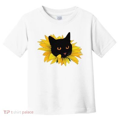 Black Sunflower Cat Cute Toddler T-Shirt
