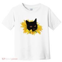 Black Sunflower Cat Cute Toddler T-Shirt thumb 0