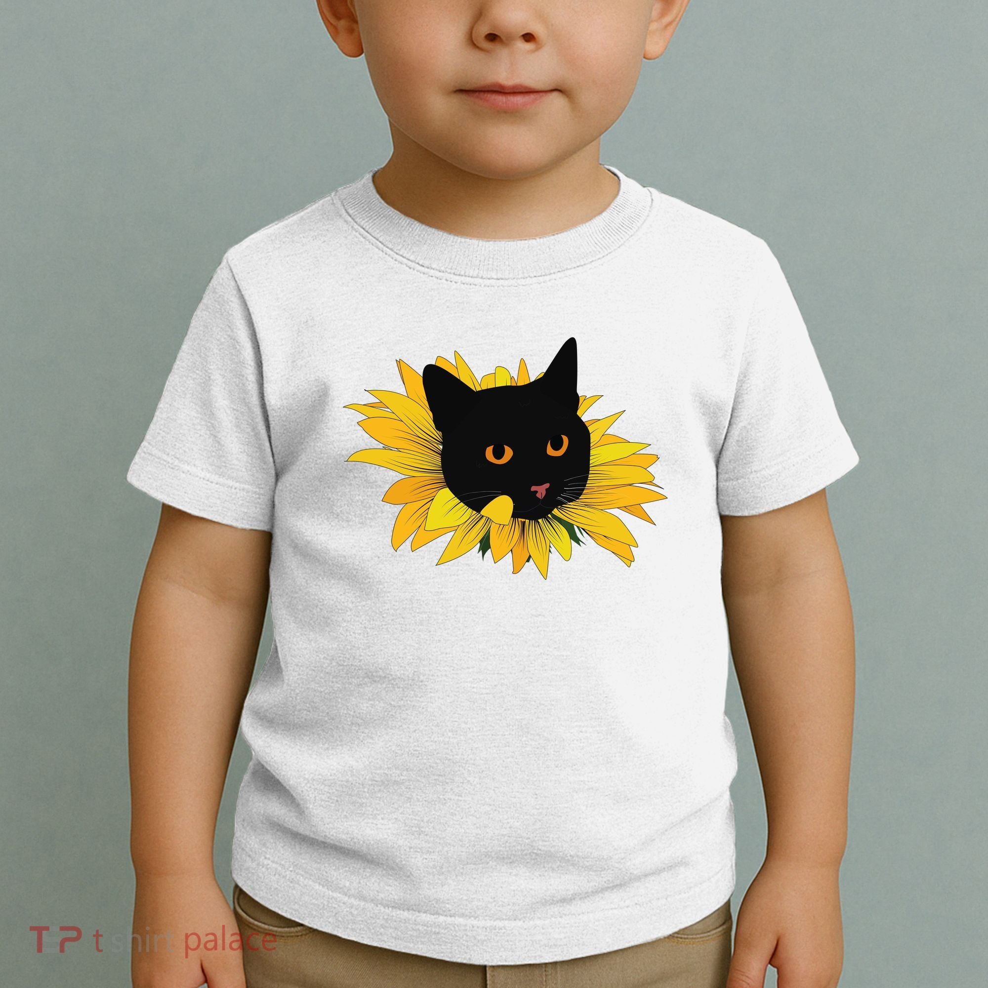 Black Sunflower Cat Cute Toddler T-Shirt