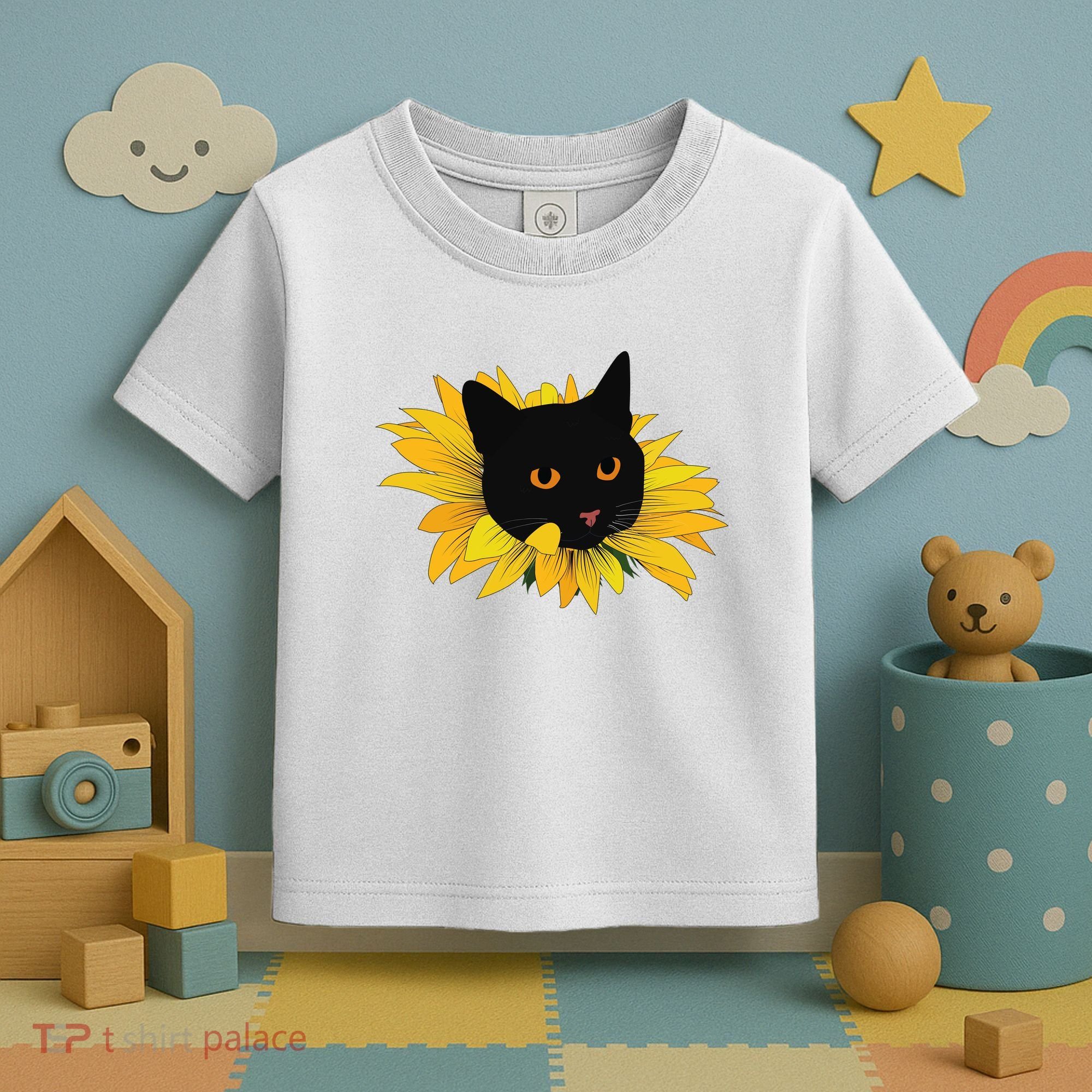 Black Sunflower Cat Cute Toddler T-Shirt