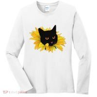 Black Sunflower Cat Cute Women's Long Sleeve Shirt thumb 0