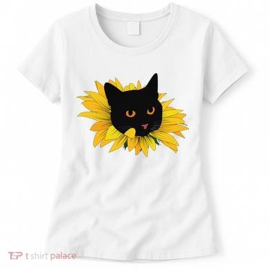 Black Sunflower Cat Cute Women's T-Shirt