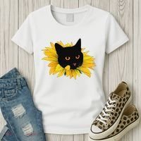 Black Sunflower Cat Cute Women's T-Shirt thumb 3