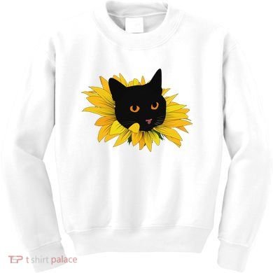 Black Sunflower Cat Cute Kids Sweatshirt