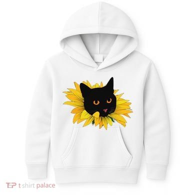 Black Sunflower Cat Cute Kids Hoodie