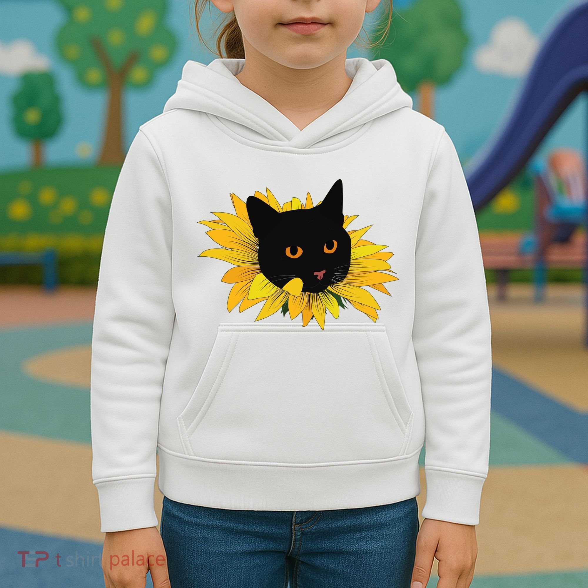 Black Sunflower Cat Cute Kids Hoodie
