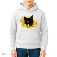Black Sunflower Cat Cute Kids Hoodie thumb 4