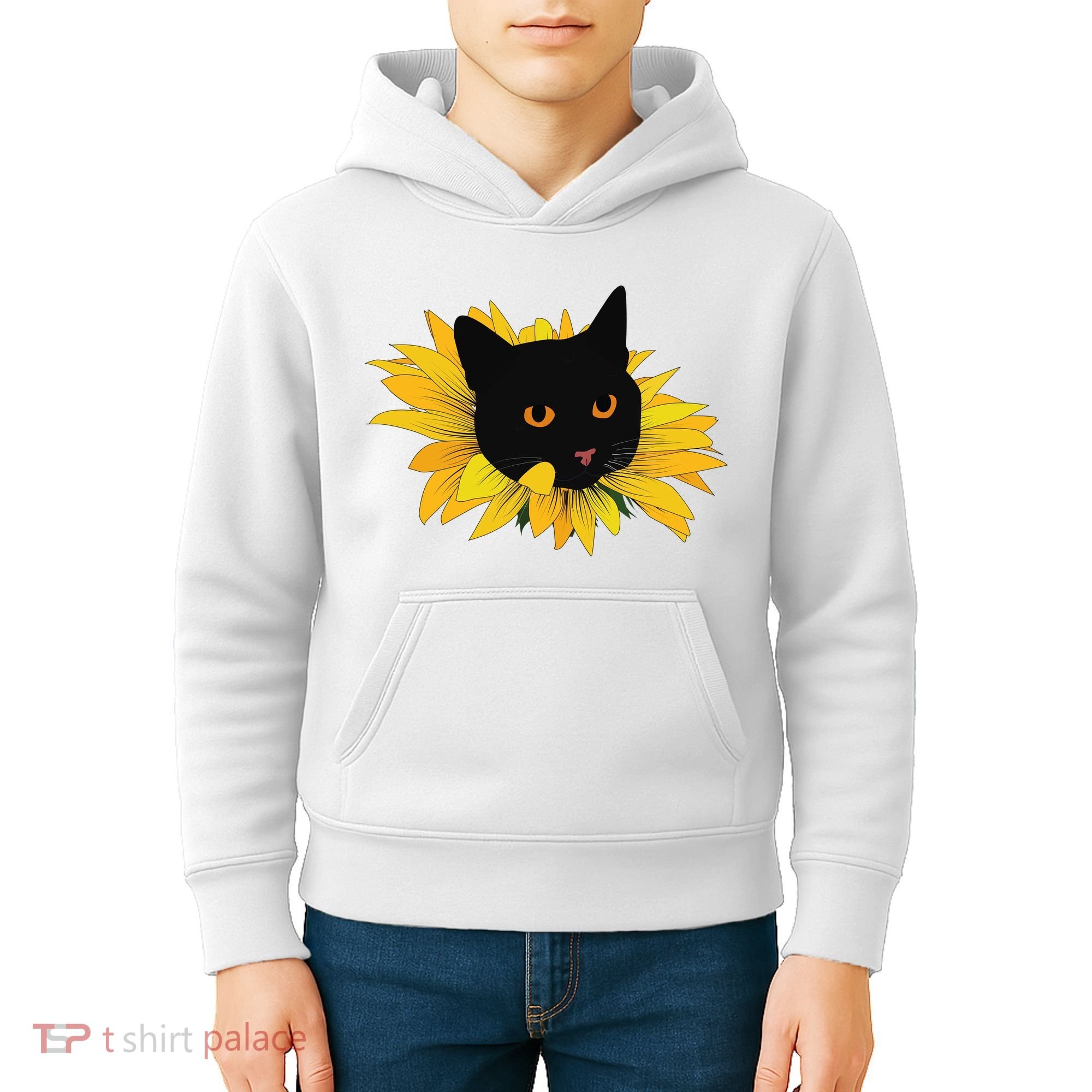 Black Sunflower Cat Cute Kids Hoodie