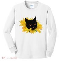 Black Sunflower Cat Cute Kids Long Sleeve Shirt thumb 0