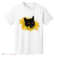 Black Sunflower Cat Cute Kids T-Shirt thumb 0