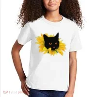 Black Sunflower Cat Cute Kids T-Shirt thumb 2