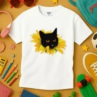 Black Sunflower Cat Cute Kids T-Shirt thumb 3