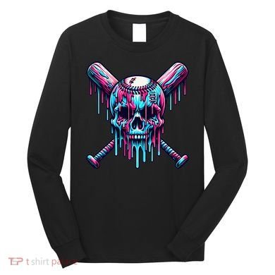Baseball Skull Drip Baseball Drip Baseball Ice Cream Drip Long Sleeve Shirt