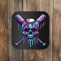 Baseball Skull Drip Baseball Drip Baseball Ice Cream Drip Coaster thumb 0