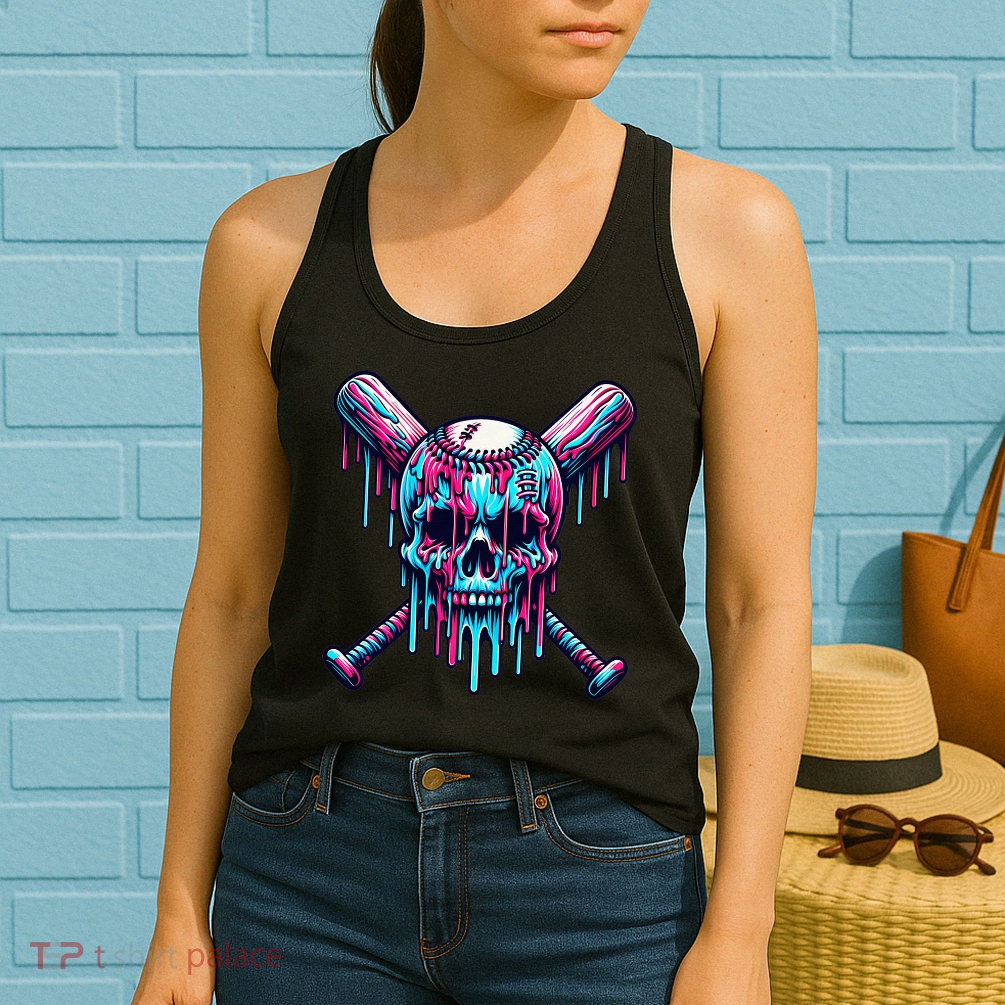Baseball Skull Drip Baseball Drip Baseball Ice Cream Drip Women's Tank Top