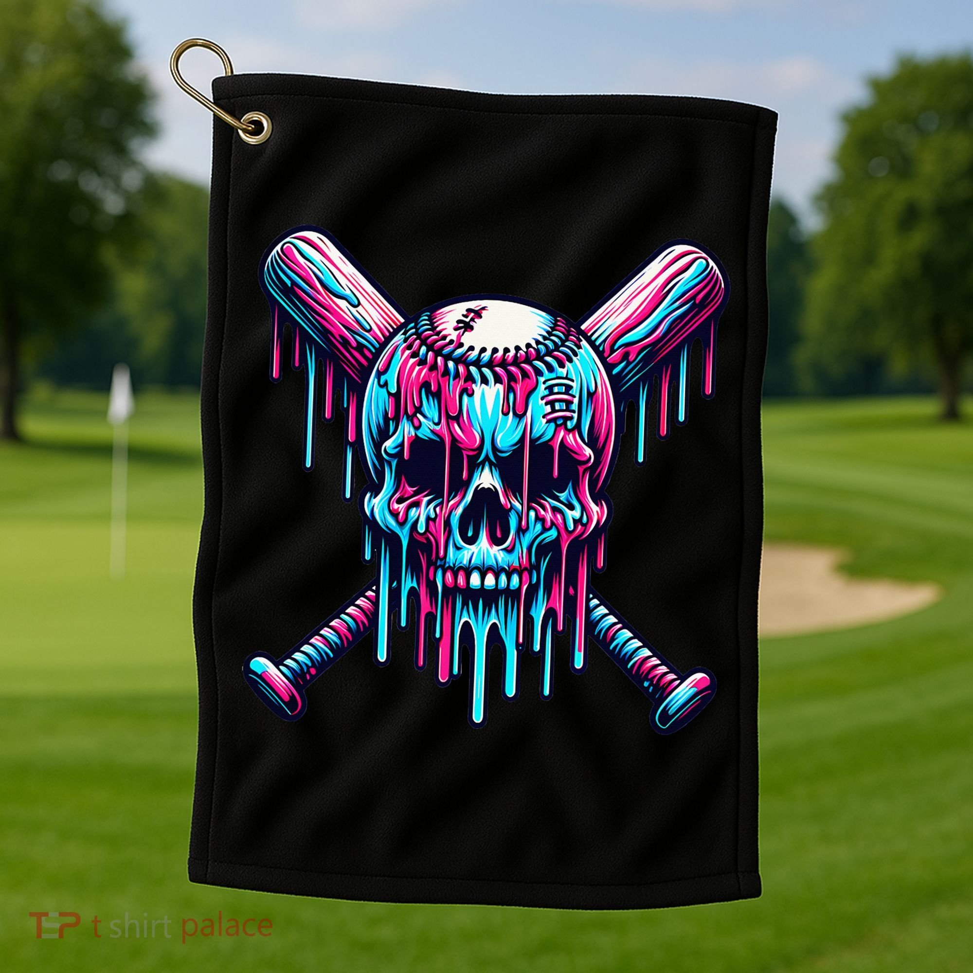 Baseball Skull Drip Baseball Drip Baseball Ice Cream Drip Golf Towel
