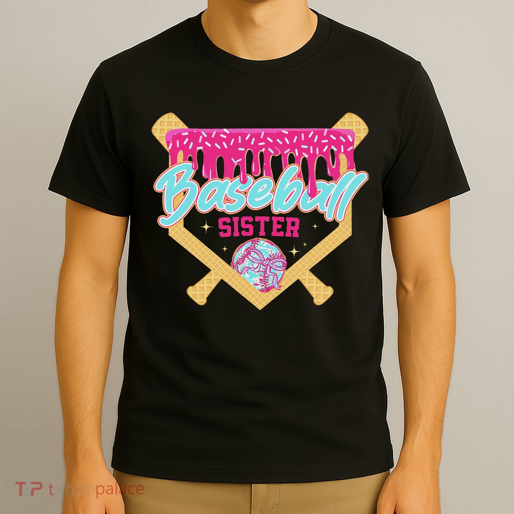 Baseball Sister Drip Ice Cream Baseball Game Day T-Shirt