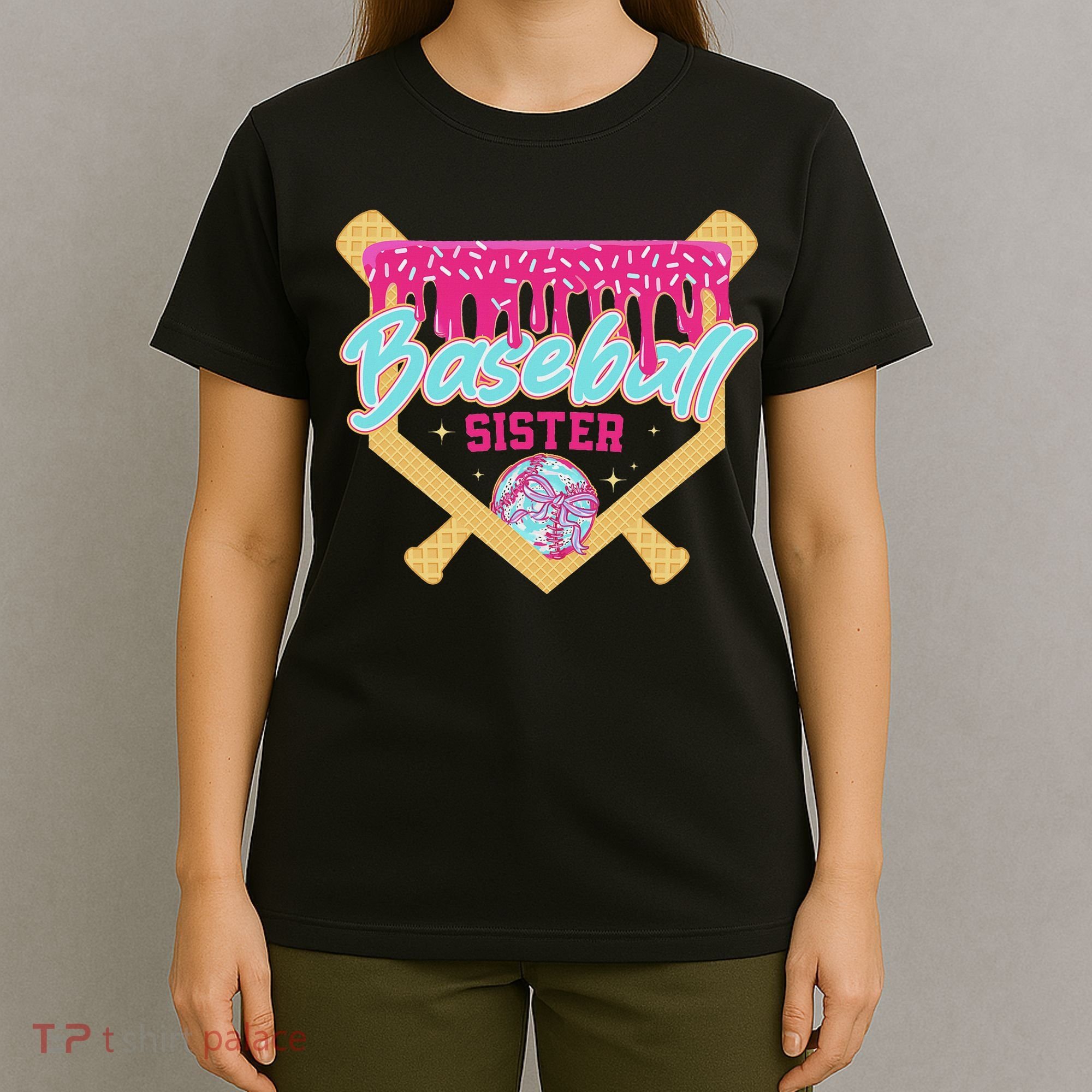 Baseball Sister Drip Ice Cream Baseball Game Day T-Shirt