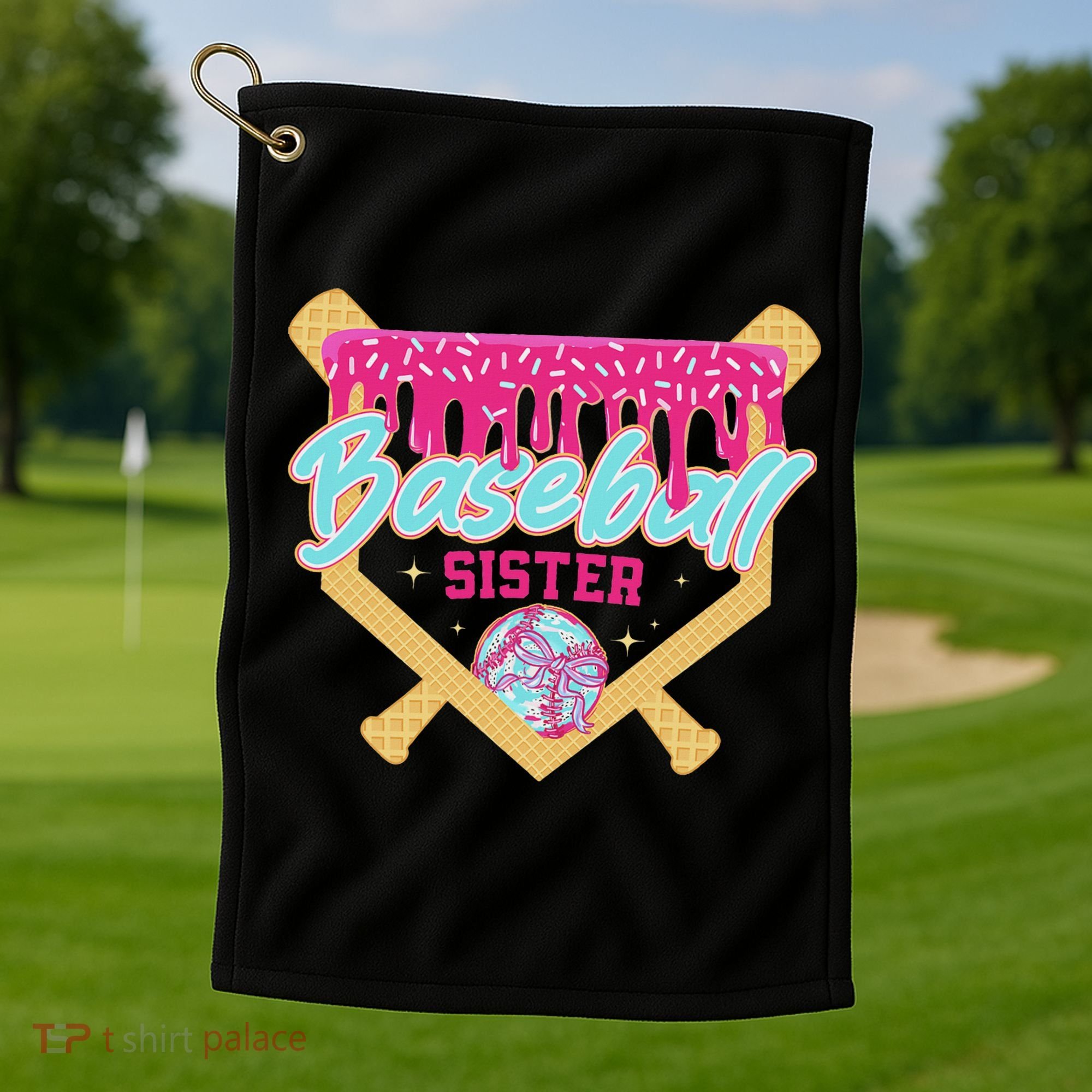 Baseball Sister Drip Ice Cream Baseball Game Day Golf Towel