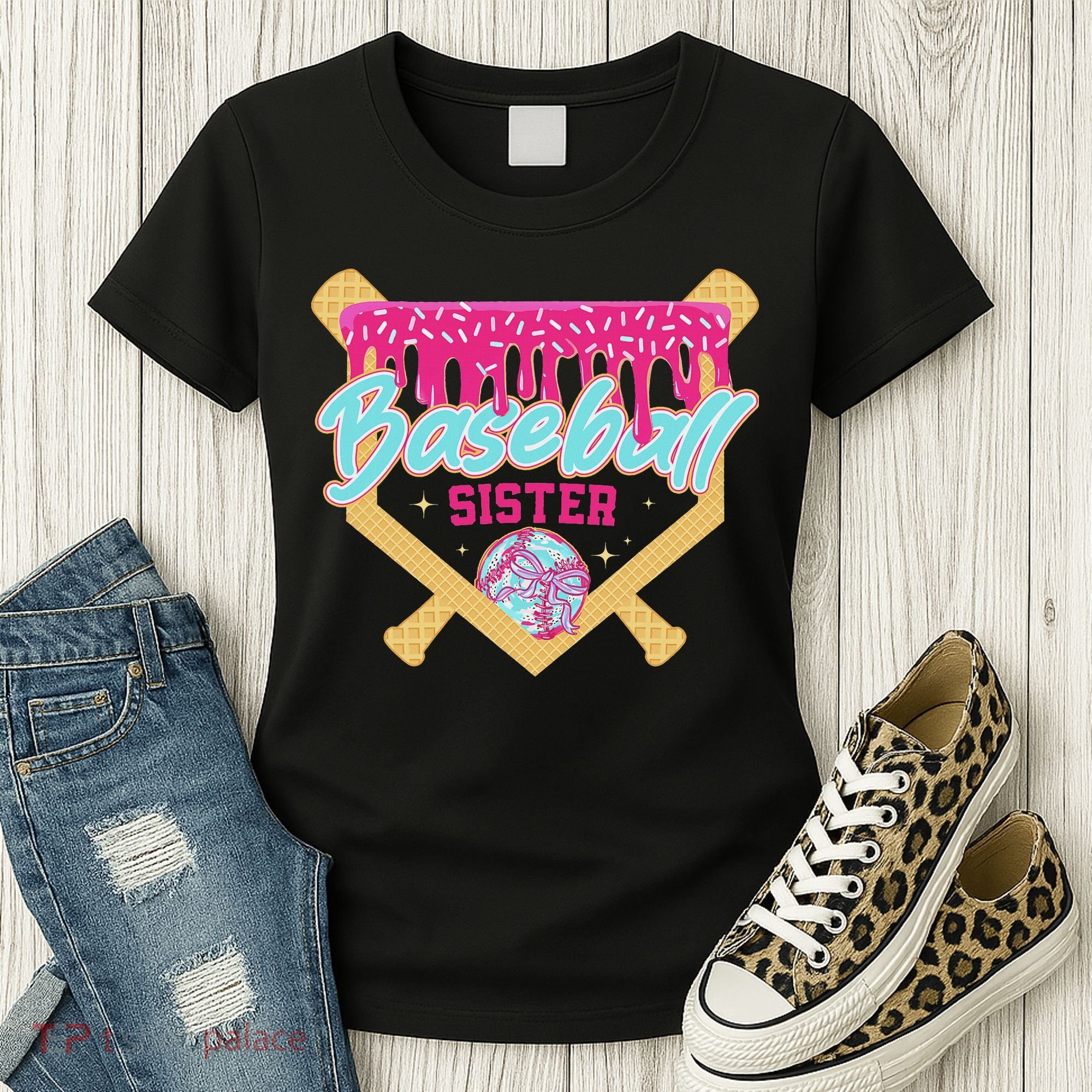 Baseball Sister Drip Ice Cream Baseball Game Day Women's T-Shirt