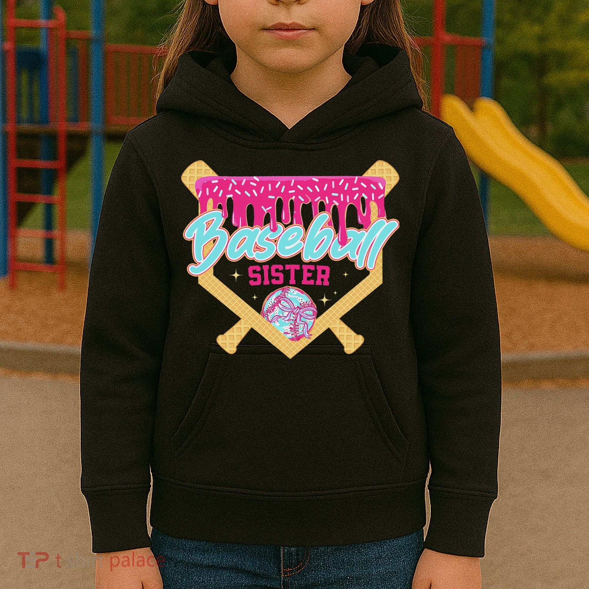 Baseball Sister Drip Ice Cream Baseball Game Day Kids Hoodie