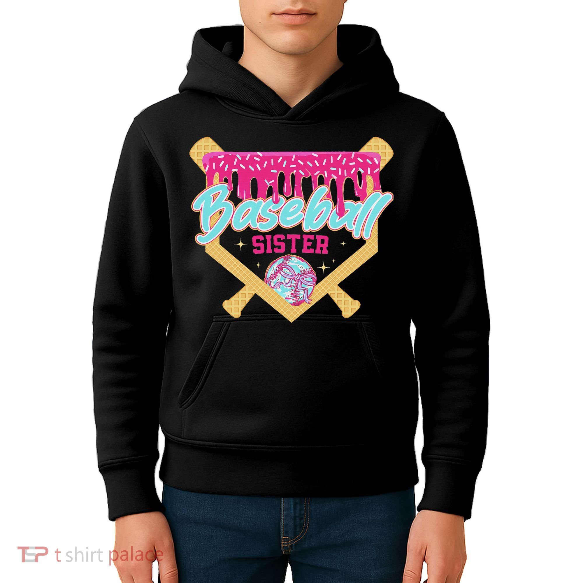 Baseball Sister Drip Ice Cream Baseball Game Day Kids Hoodie