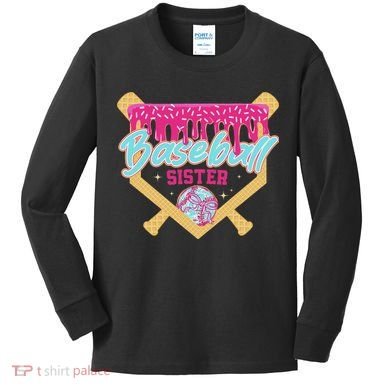 Baseball Sister Drip Ice Cream Baseball Game Day Kids Long Sleeve Shirt