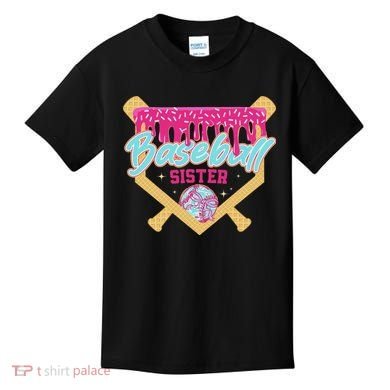 Baseball Sister Drip Ice Cream Baseball Game Day Kids T-Shirt