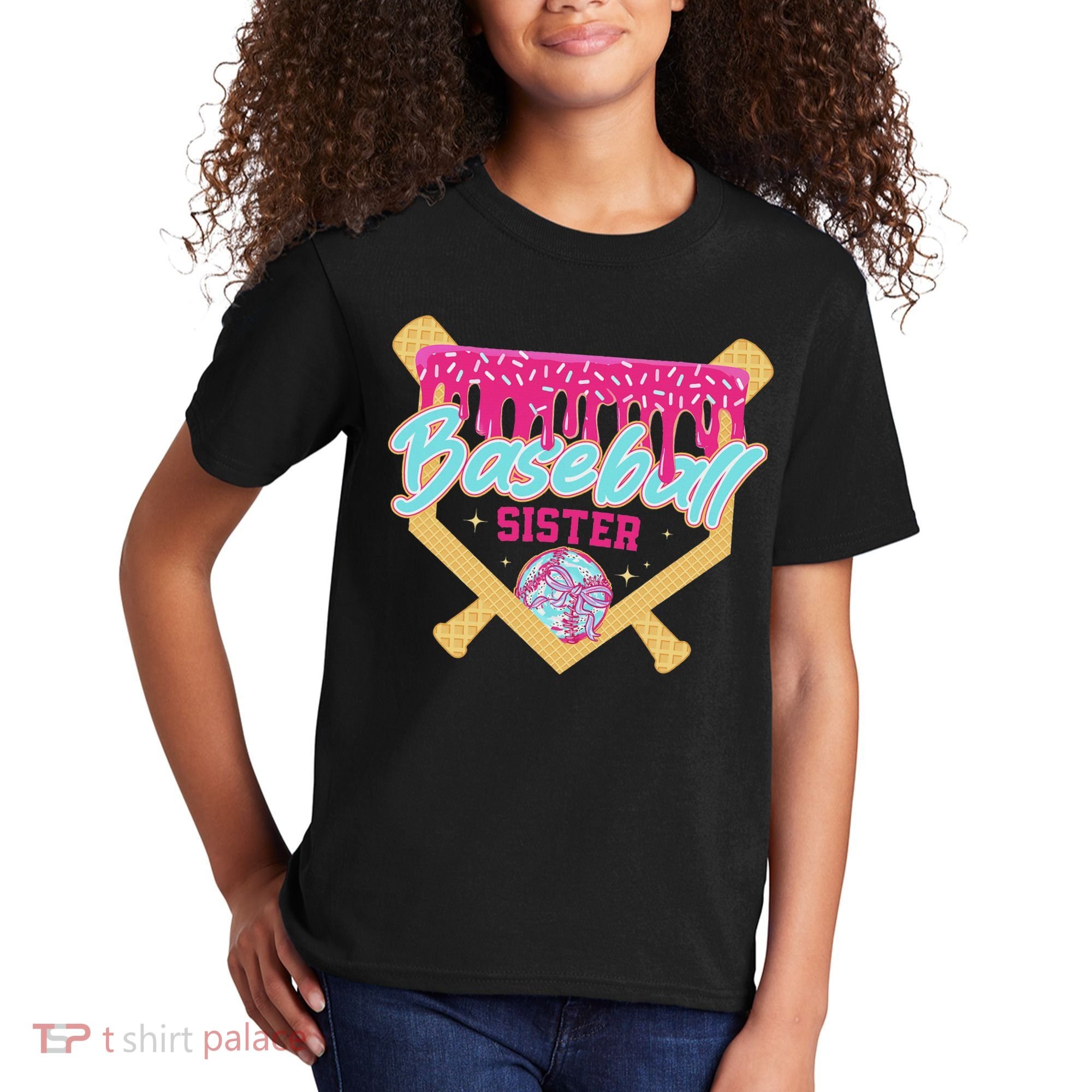 Baseball Sister Drip Ice Cream Baseball Game Day Kids T-Shirt
