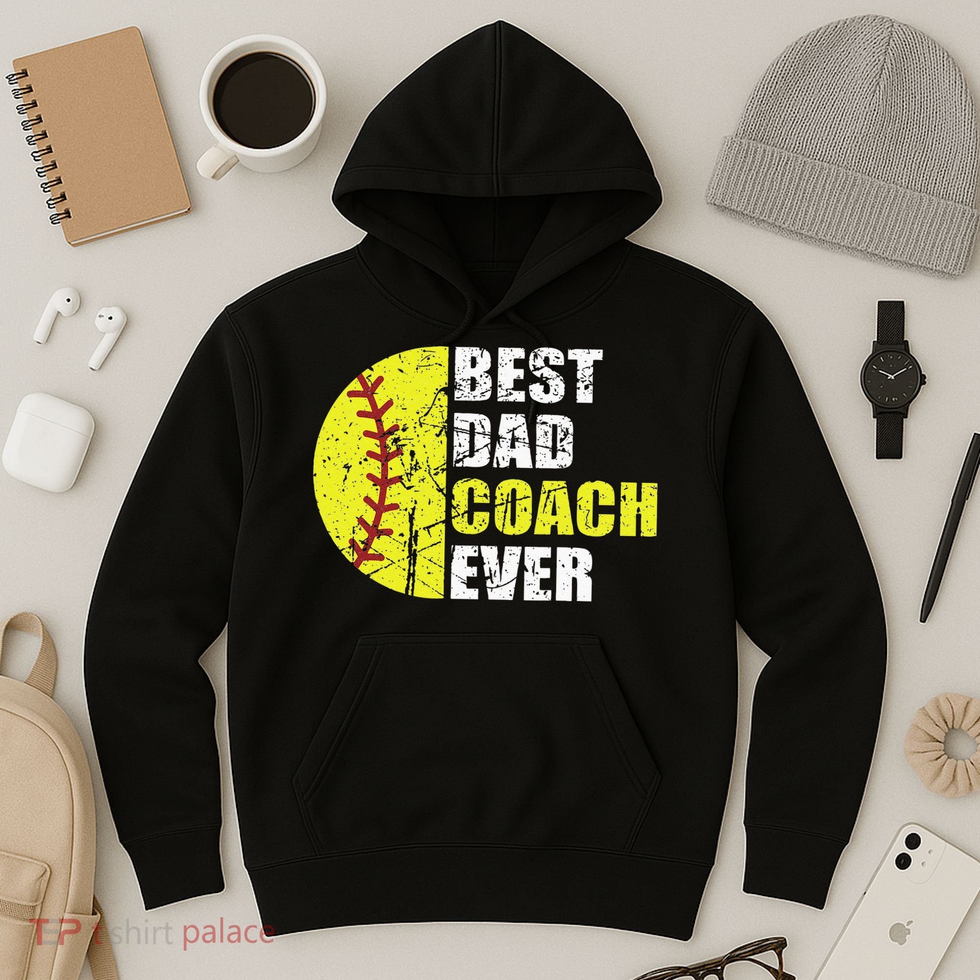 Best Softball Dad Coach Ever Retro Father Softball Coach Dad Hoodie
