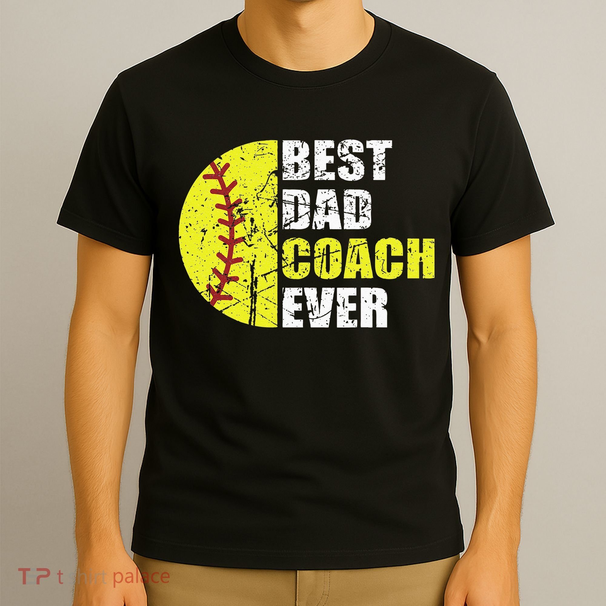 Best Softball Dad Coach Ever Retro Father Softball Coach Dad T-Shirt