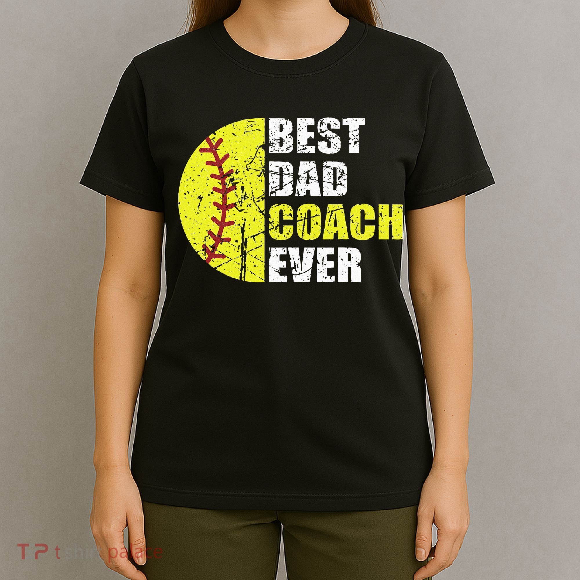 Best Softball Dad Coach Ever Retro Father Softball Coach Dad T-Shirt