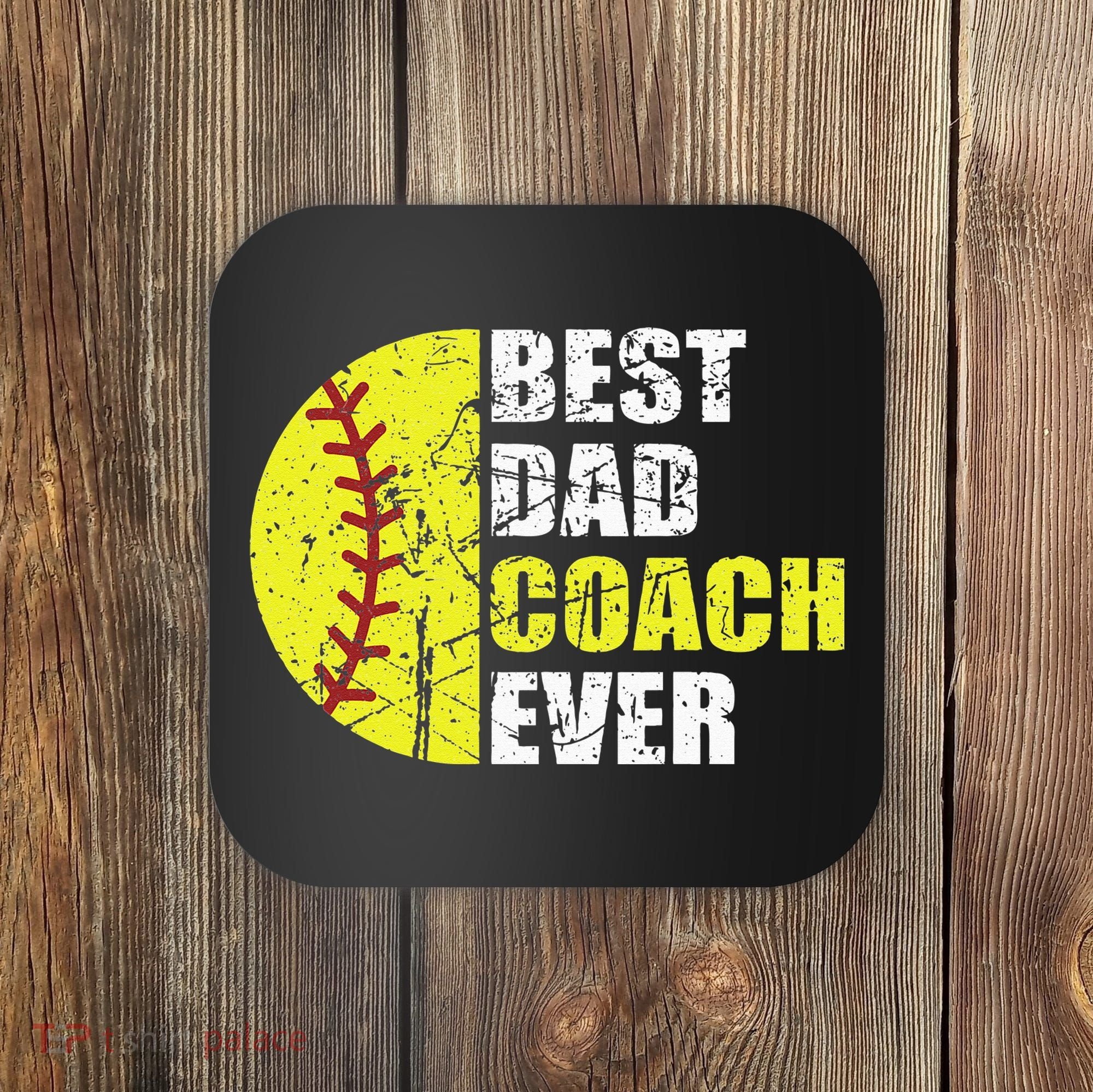 Best Softball Dad Coach Ever Retro Father Softball Coach Dad Coaster