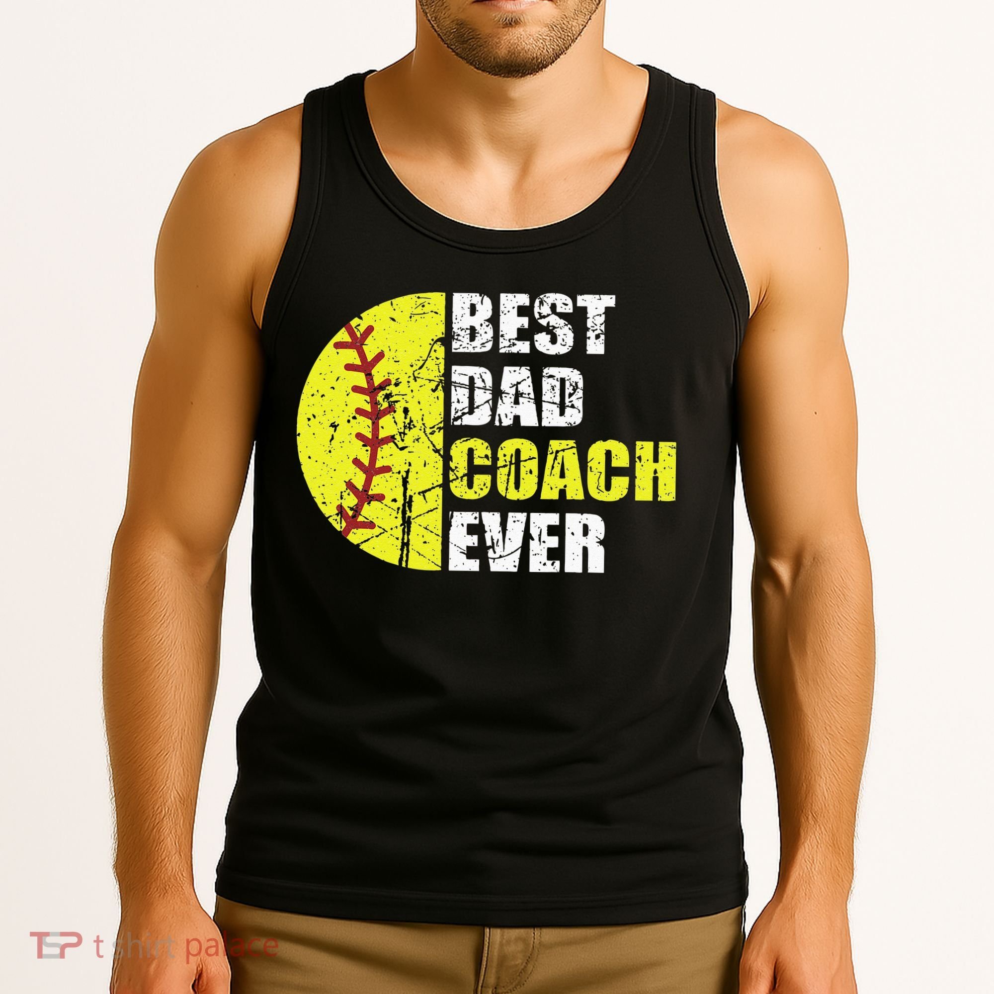Best Softball Dad Coach Ever Retro Father Softball Coach Dad Tank Top