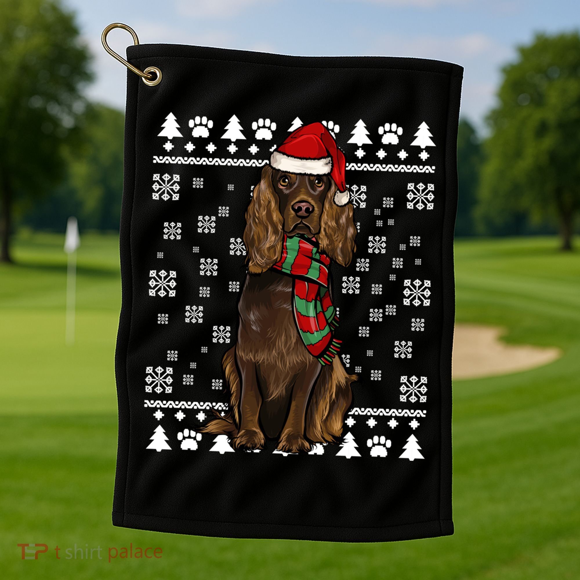 Boykin Spaniel Dog Santa Hat Xmas Ugly Christmas Gift Golf Towel